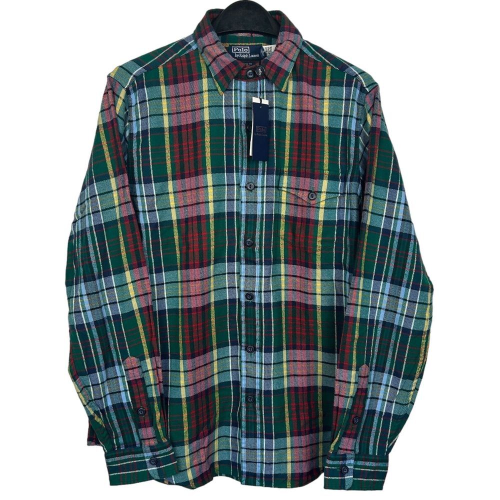 NEW Polo Ralph Lauren Mens 4XB BIG‎ FLANNEL Plaid Chest Pocket Mid-weight Green - Picture 4 of 7